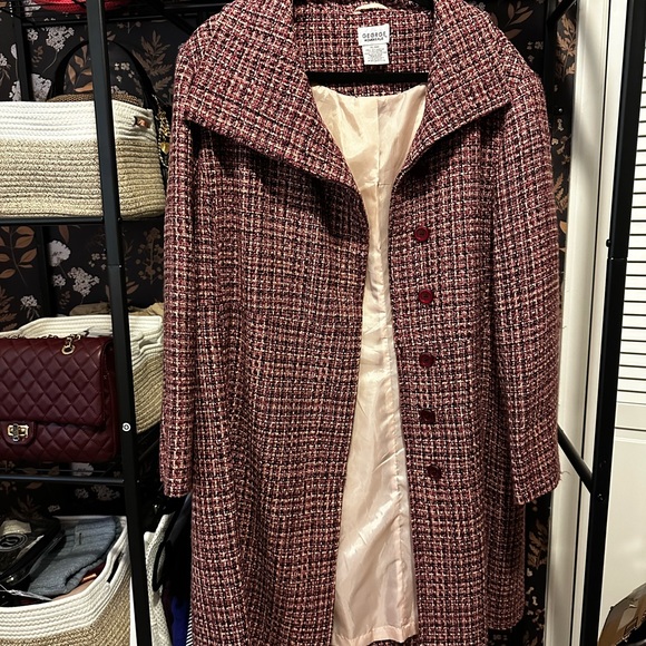 George Women's Burgundy Tweed Pea Coat - Picture 1 of 3